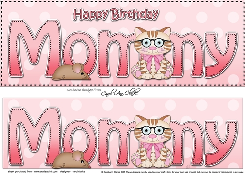 Large DL Happy Birthday MOMMY 3D decoupage with Cute Little Cat