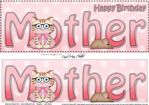 Large DL Happy Birthday MOTHER 3D decoupage with Cute Little Cat