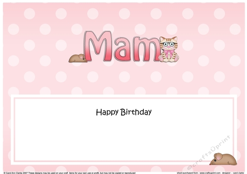 Large DL Happy Birthday MAM insert with Cute Little Cat