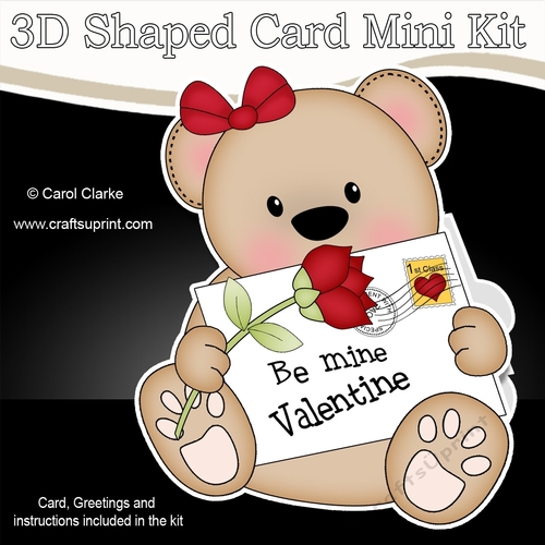 3D Shaped Card Mini Kit - Cute Romantic Teddy has a Valentines Card