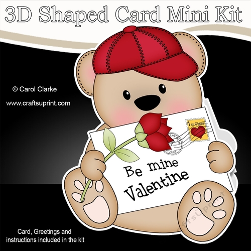 3D Shaped Card Mini Kit - Cute Romantic Teddy has a Valentines Card