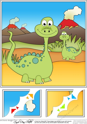 8 x 8 Cute Dinosaur Scalloped Corner Topper 