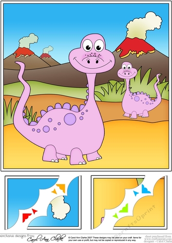 8 x 8 Cute Dinosaur Scalloped Corner Topper 