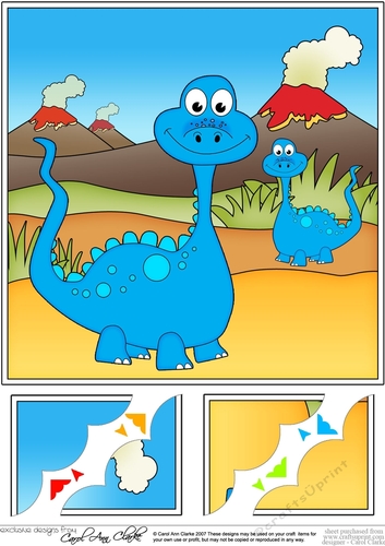 8 x 8 Cute Dinosaur Scalloped Corner Topper 