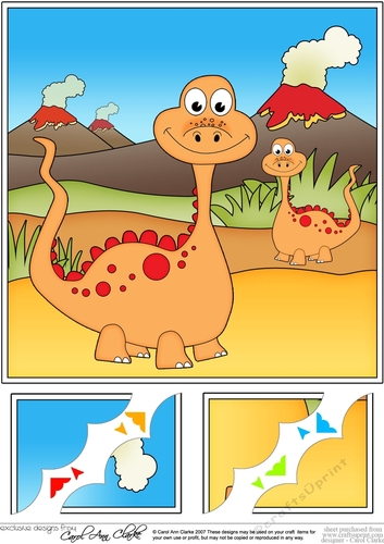 8 x 8 Cute Dinosaur Scalloped Corner Topper 