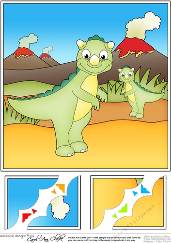 8 x 8 Cute Dinosaur Scalloped Corner Topper 