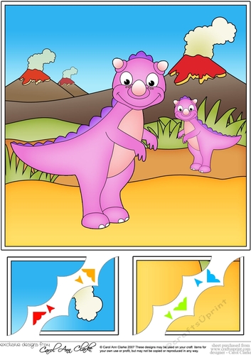 8 x 8 Cute Dinosaur Scalloped Corner Topper 
