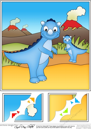 8 x 8 Cute Dinosaur Scalloped Corner Topper 