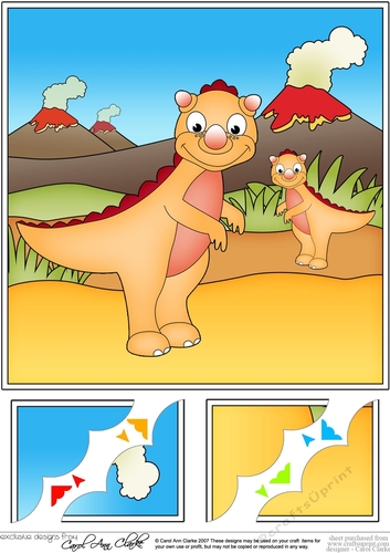 8 x 8 Cute Dinosaur Scalloped Corner Topper 