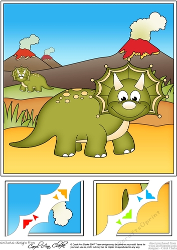 8 x 8 Cute Dinosaur Scalloped Corner Topper 