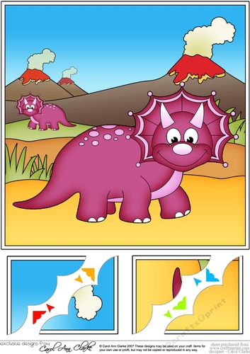 8 x 8 Cute Dinosaur Scalloped Corner Topper 