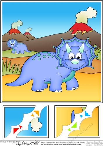 8 x 8 Cute Dinosaur Scalloped Corner Topper 