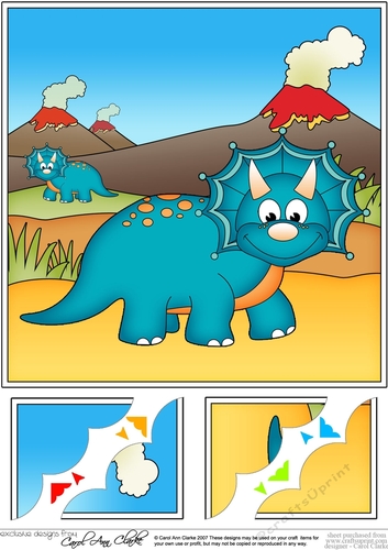 8 x 8 Cute Dinosaur Scalloped Corner Topper 