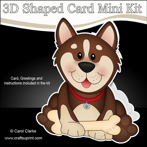 3D Shaped Card  Kit - Little Husky Dog Biscuit