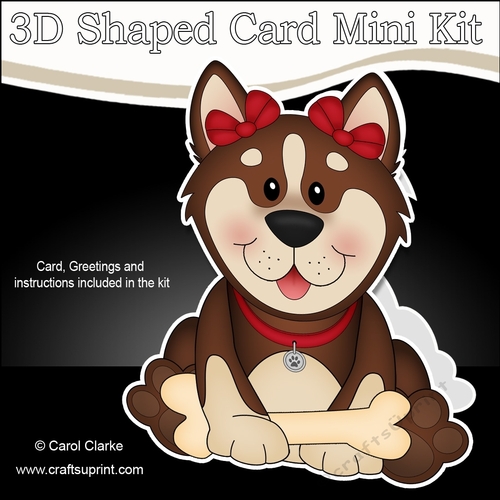 3D Shaped Card  Kit - Little Husky Dog Sugar