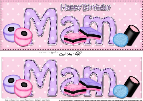 Large DL Happy Birthday MAM 3D decoupage with Sweets