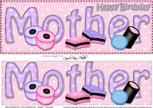 Large DL Happy Birthday MOTHER 3D decoupage with Sweets