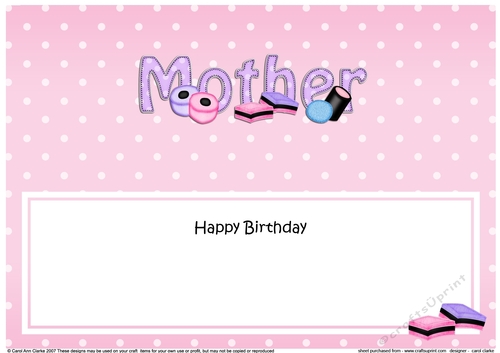 Large DL Happy Birthday MOTHER insert with sweets
