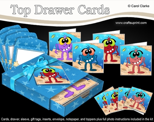 3D Top Drawer Cards Bumper Kit  -  Cute Aliens - Vesh, Dula, Juya, Xago