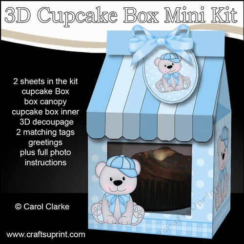 3D Mini Milk Carton Cupcake Treat Box Mini Kit - Cute Little Banjo Bear