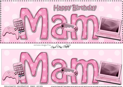 Large DL Happy Birthday MAM 3D decoupage with Gadgets & Gizmos