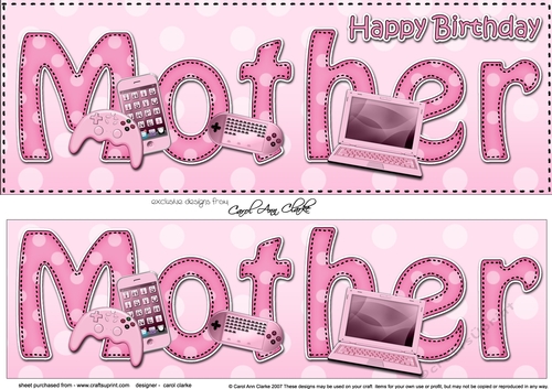 Large DL Happy Birthday MOTHER 3D decoupage with Gadgets & Gizmos