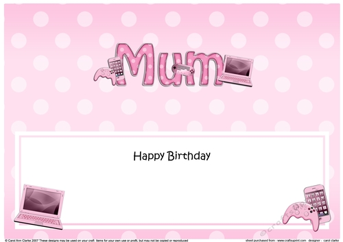 Large DL Happy Birthday MUM insert with Gadgets & Gizmos