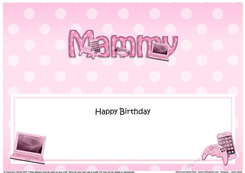 Large DL Happy Birthday MAMMY insert with Gadgets & Gizmos