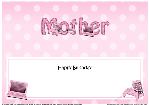 Large DL Happy Birthday MOTHER insert with Gadgets & Gizmos