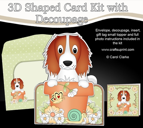 3D Shaped Card  Kit - Flowerpot Friends - Little Springer Spaniel Dog Baxter
