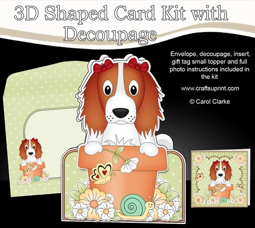 3D Shaped Card  Kit - Flowerpot Friends - Little Springer Spaniel Dog Petra