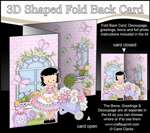 3D Shaped No-Hole Fold Back Mini Kit -  Country Cottage Girlz Suzi has a Wheelbarrow filled with Flowers