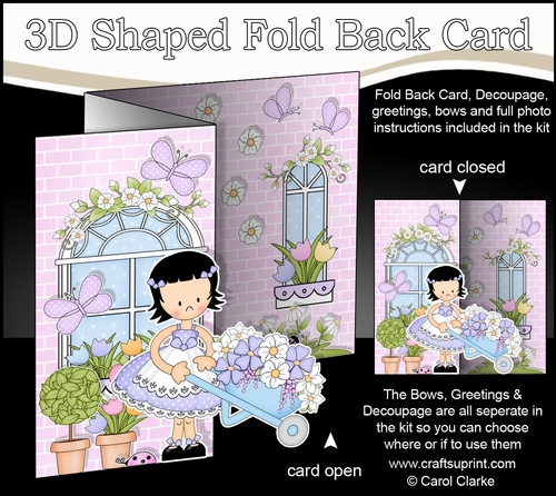 3D Shaped No-Hole Fold Back Mini Kit -  Country Cottage Girlz Suzi has a Wheelbarrow filled with Flowers