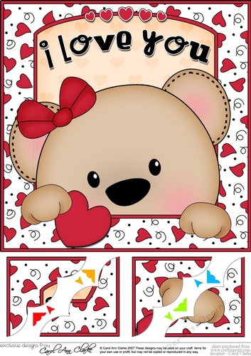 8 x 8 Scalloped Corner Topper - Love, Romance, Valentine - Teddy Bear 