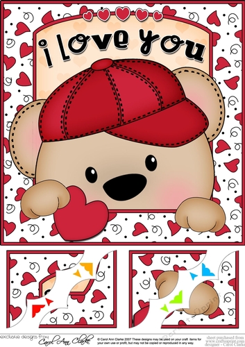 8 x 8 Scalloped Corner Topper - Love, Romance, Valentine - Teddy Bear 
