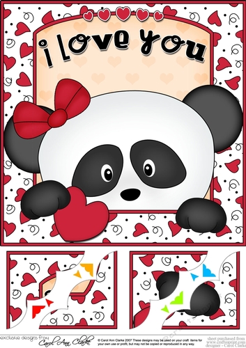 8 x 8 Scalloped Corner Topper - Love, Romance, Valentine - Panda Bear 