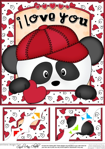 8 x 8 Scalloped Corner Topper - Love, Romance, Valentine - Panda Bear 