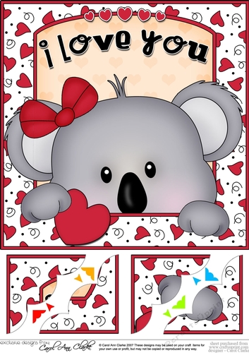 8 x 8 Scalloped Corner Topper - Love, Romance, Valentine - Koala Bear 