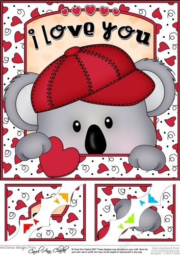 8 x 8 Scalloped Corner Topper - Love, Romance, Valentine - Koala Bear 
