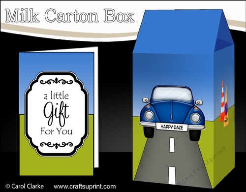 3D Milk Carton Treat Box - Blue VW Beetle Car