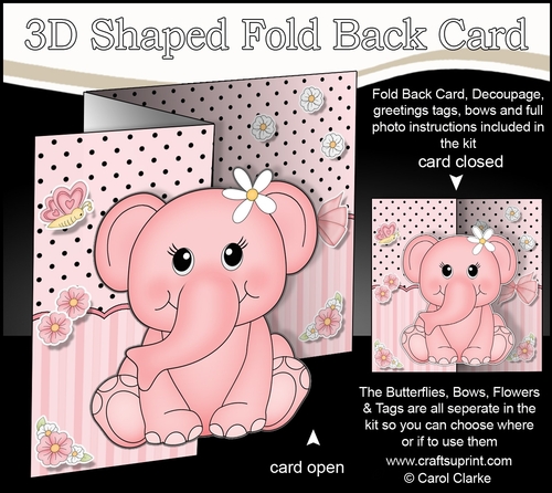 3D Shaped No-Hole Fold Back Mini Kit -  Cute Little Lola Elephant