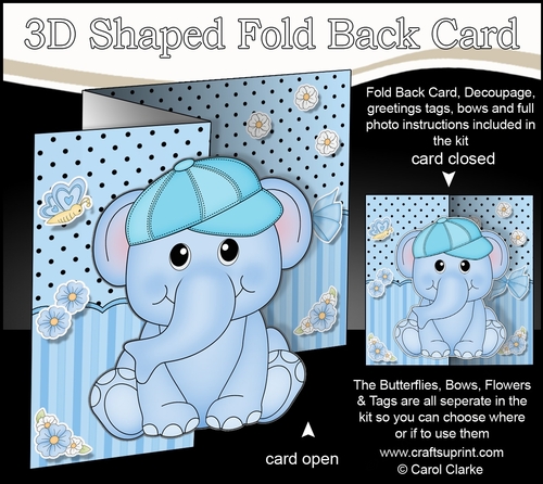3D Shaped No-Hole Fold Back Mini Kit -  Cute Little Levi Elephant