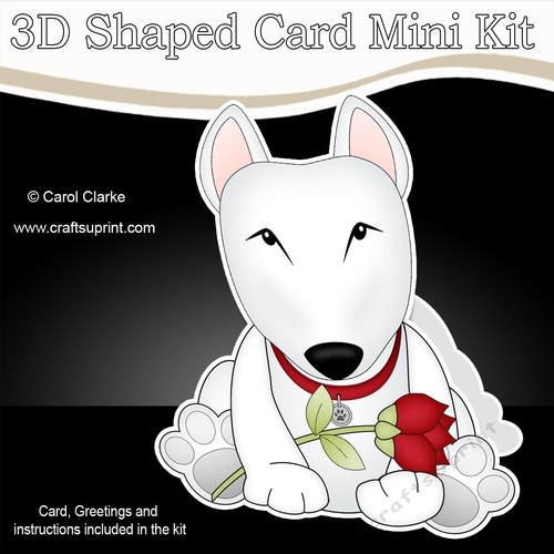 3D Shaped Card Mini Kit - Cute Romantic English Bull Dog has a Rose Terrier