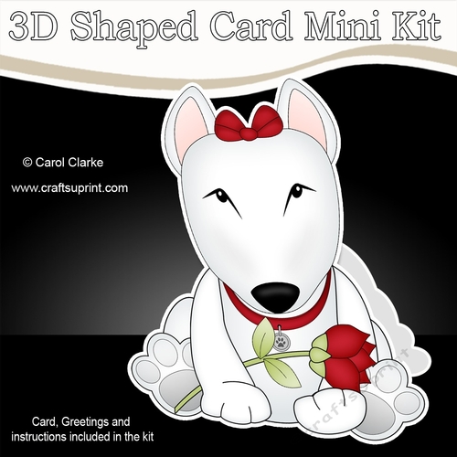 3D Shaped Card Mini Kit - Cute Romantic English Bull Dog has a Rose Terrier