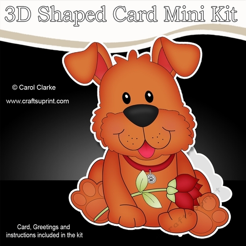 3D Shaped Card Mini Kit - Cute Romantic Rusty Dog has a Rose