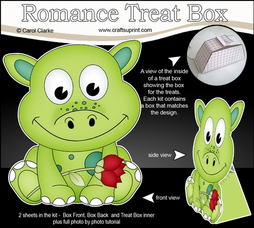 3D Valentine Treat Box Mini Kit - Cute Dinosaur has a Rose