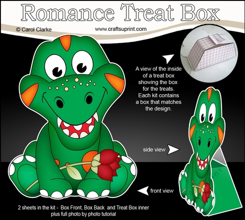 3D Valentine Treat Box Mini Kit - Cute Dinosaur has a Rose