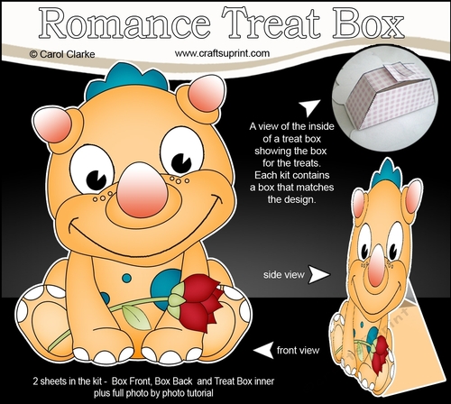 3D Valentine Treat Box Mini Kit - Cute Dinosaur has a Rose