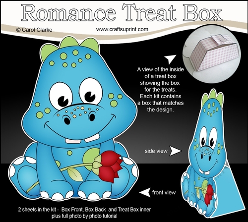 3D Valentine Treat Box Mini Kit - Cute Dinosaur has a Rose