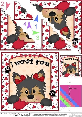 Scalloped Corner Stacker - Love, Romance, Valentine- Little Yorkie Dog